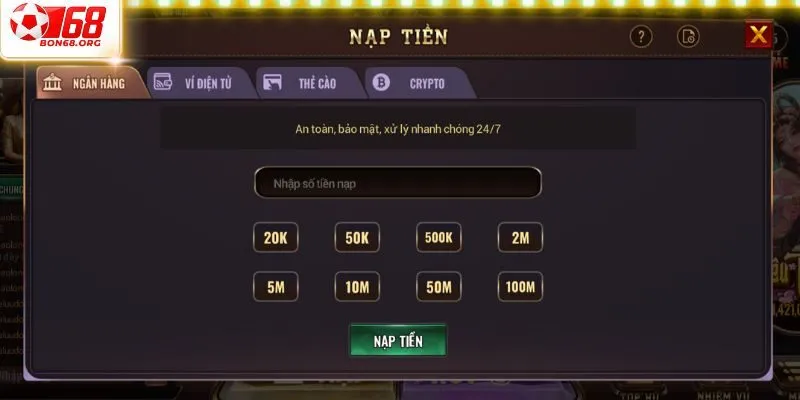 Lợi ích tuyệt vời khi thao tác nạp tiền bon68